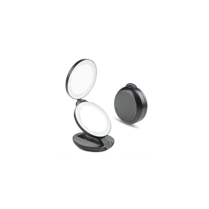Compact double travel mirror with LED (10x magnification) - Black - | Fashiongirl